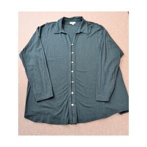 J jill Womens Button Up Shirt Green L Stretchy Oversized Pearl Buttons Collared